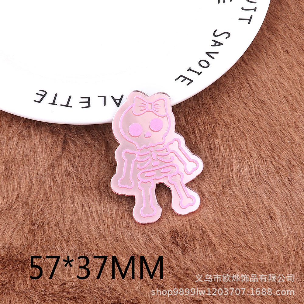 Wholesale 10pcs Pink Double Mirror Skull Organ Badge Jewelry Pin Girl Cute DIY Patch